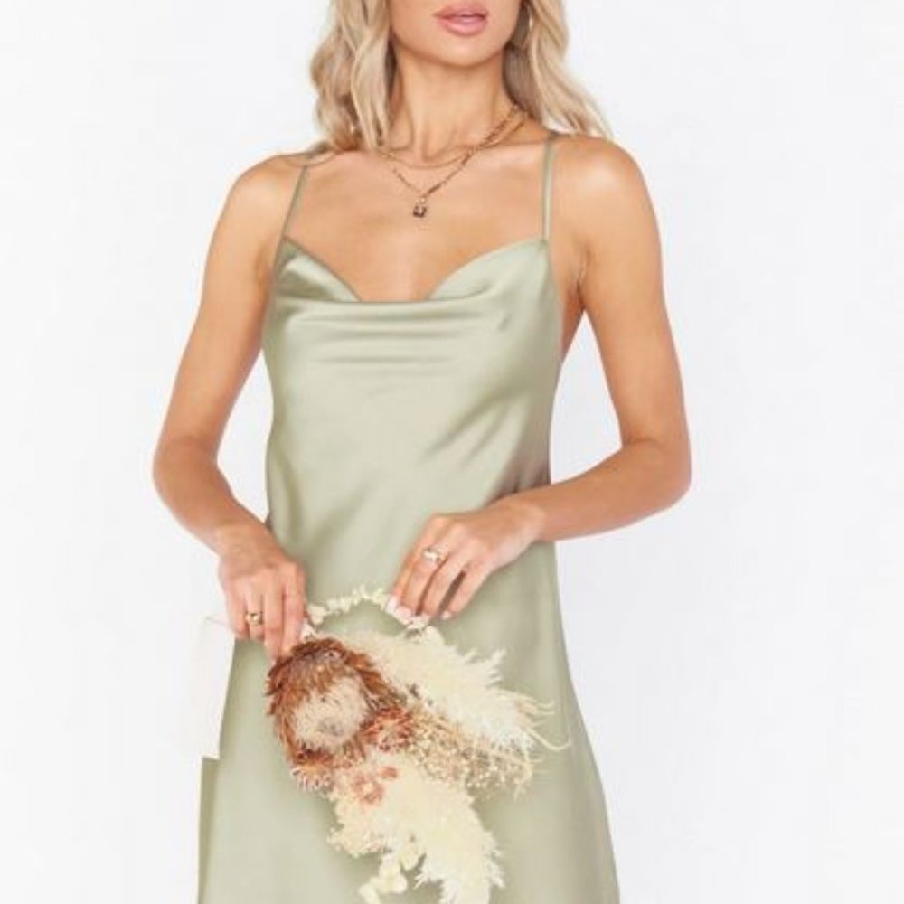 Show Me Your MUMU Verona Cowl Dress - Moss Green Luxe Satin